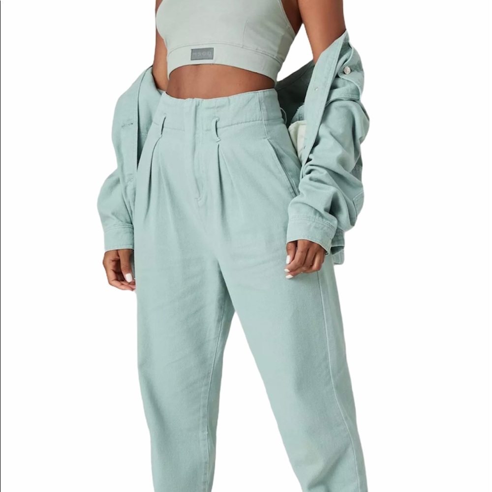 Sage Pleat Detail Slouch Jeans NWT